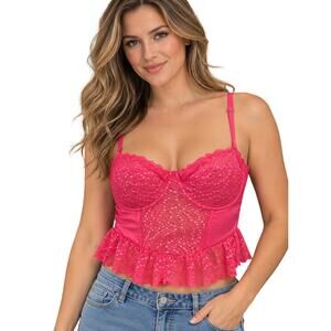Sincerely Jules sz L hot pink cropped bralette lingerie lace top sexy lifting